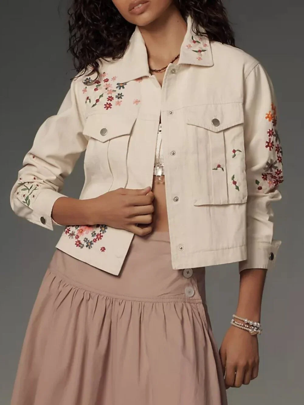 Anthropologie DOLAN Floral Embroidered Jacket, Cream, Size Small - Picture 2 of 8